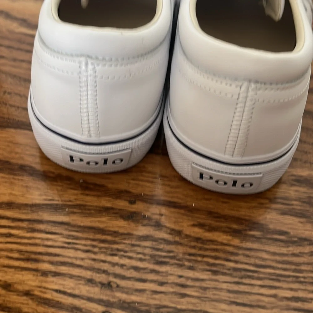 Polo by Ralph Lauren Men's White and Blue 💯% Upper Leather Sneakers NEW
